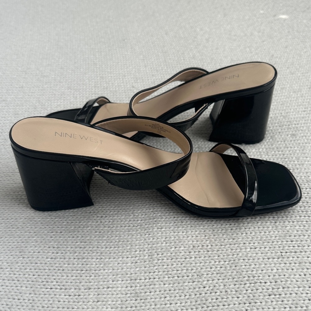 Nine West Patent Sandal Heels Black Size 9.5